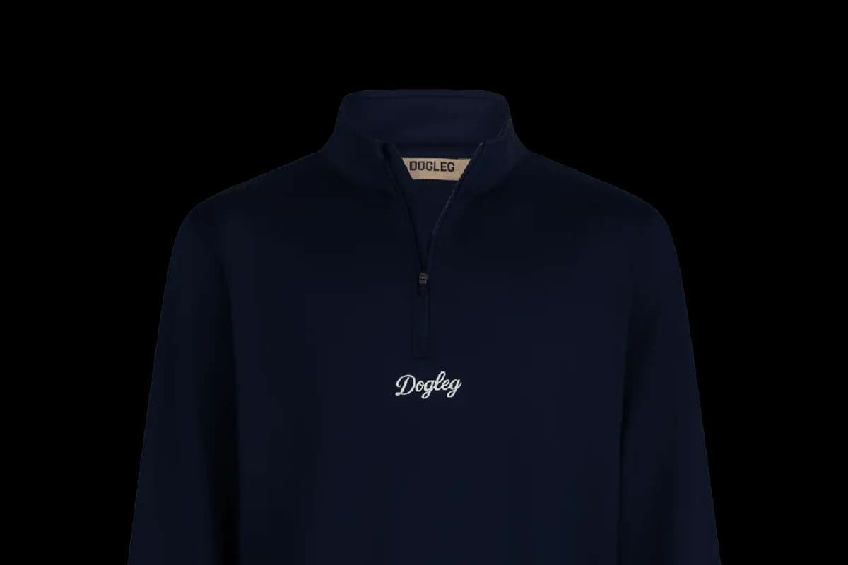 Marineblå Dogleg quarter zip Links Edition, set forfra