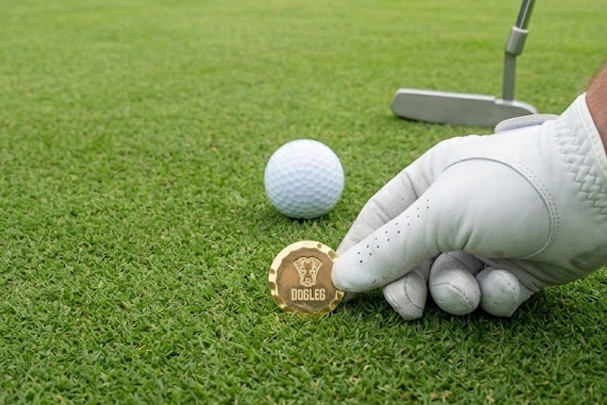 Segnapalla Dogleg posato dietro una pallina sul green