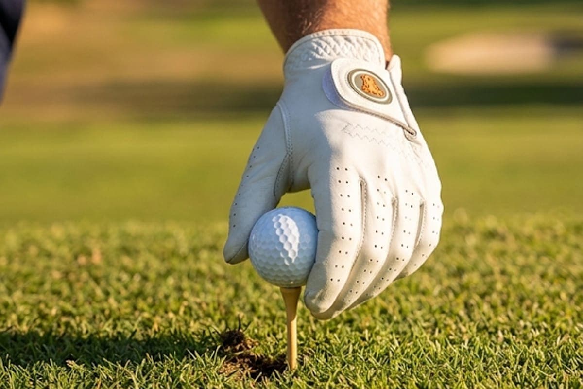 Main gantée plantant un tee de golf