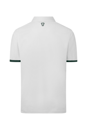 Dogleg Tour Polo men white with green collar back view breathable lightweight golf polo