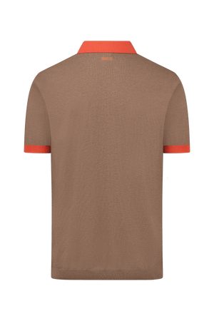 Dogleg cashmere polo men beige with coral collar back view cotton silk cashmere blend premium golf polo