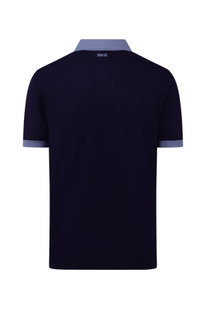 Dogleg cashmere polo men navy with light blue collar back view cotton silk cashmere blend premium golf polo