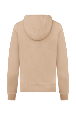 Dogleg Clubhouse Hoodie women beige back view cashmere blend lightweight premium hoodie
