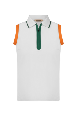 Dogleg Performance Polo women white green front view lightweight breathable golf polo