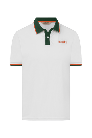 Dogleg Tour Polo girls white green front view lightweight breathable golf polo