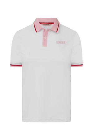 Dogleg Tour Polo girls white pink front view lightweight breathable golf polo