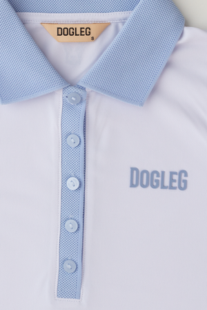Dogleg Tour Sleeveless Polo women white blue collar detail breathable lightweight sleeveless golf polo