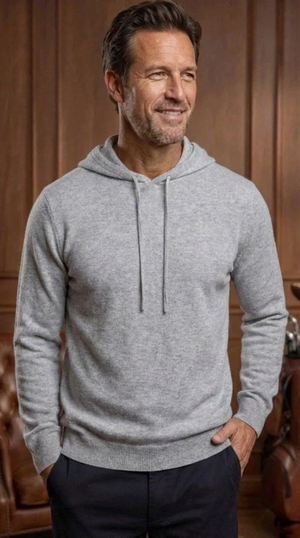 Hoodie en cachemire Dogleg Lady gris — sweat à capuche cachemire chaud, golf Suisse