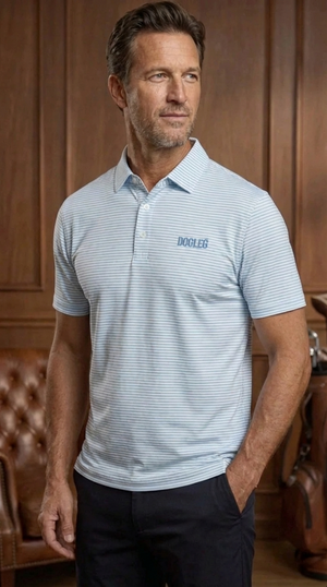 Polo de golf Dogleg Filou rayé bleu pour homme — polo stretch technique, golf Suisse