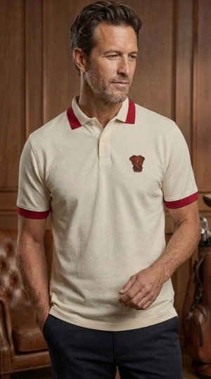 Polo de golf Dogleg Stella crème pour homme — polo technique respirant, golf Suisse