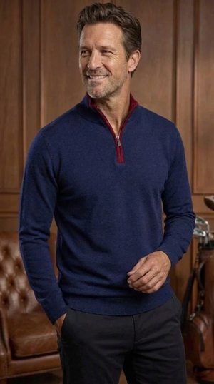 Pull en laine Dogleg Stella navy pour homme — maille chaude et raffinée pour le golf, Suisse